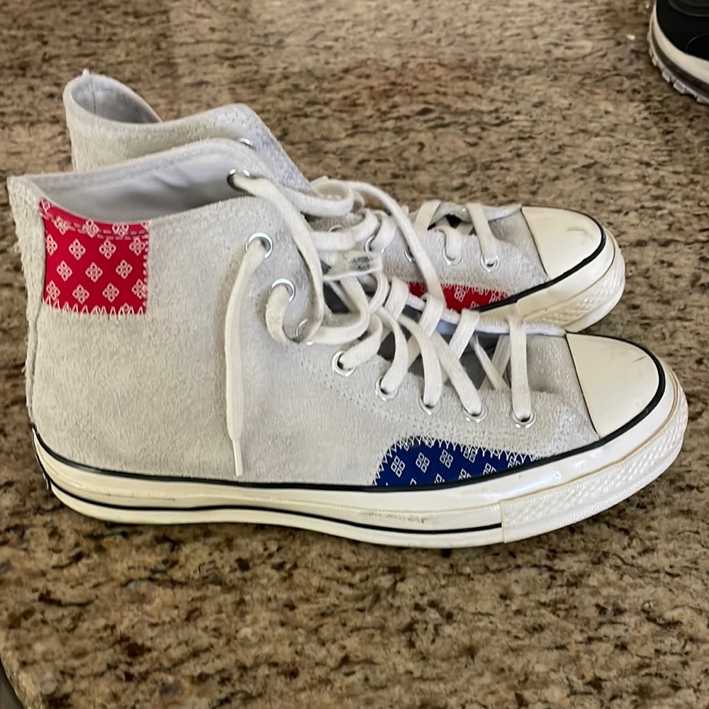 Converses w/ grey suede and bandana patches